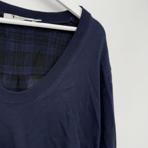T Alexander Wang *Flaws* Merino Wool Navy Blue Sweater Top Plaid Size Small - Picture 10 of 10